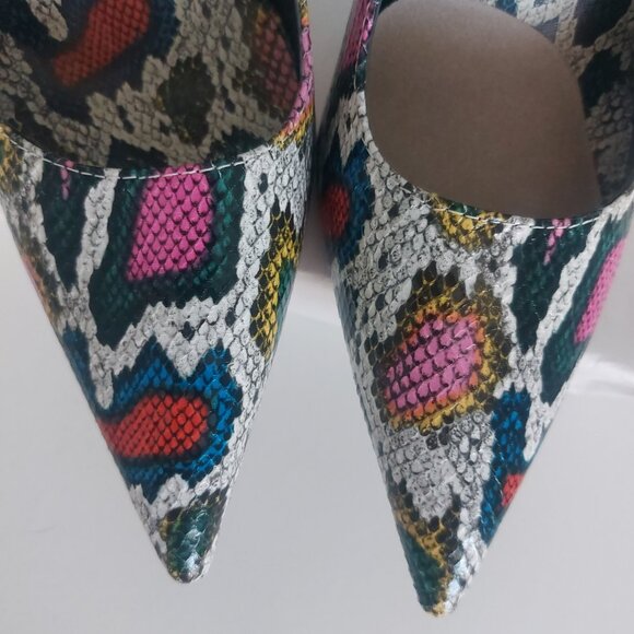 AZALEA WANG Stilettos Pumps Sz 8 Faux Snake Mob Wife Glam Pink White Pointy Toe - Picture 11 of 15